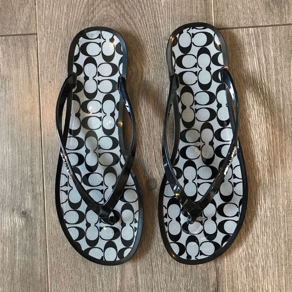 Vintage Coach CC Monogram Black Gray Sandals Flip Flop Size 8 - Picture 2 of 7